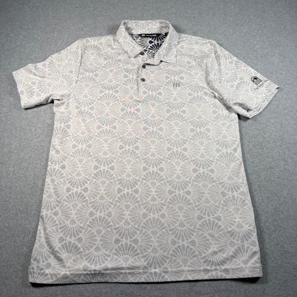 TravisMathew Men's Polo Shirt Size M Gray Reverse Print Puerto Los Cabos Golf
